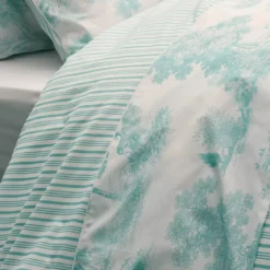 Drap plat percale de coton imprimé bleu Poesie aqua