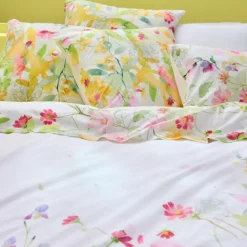 Drap plat percale de coton lavé 115 g/m² imprimé rose vert Souffle fleuri printemps