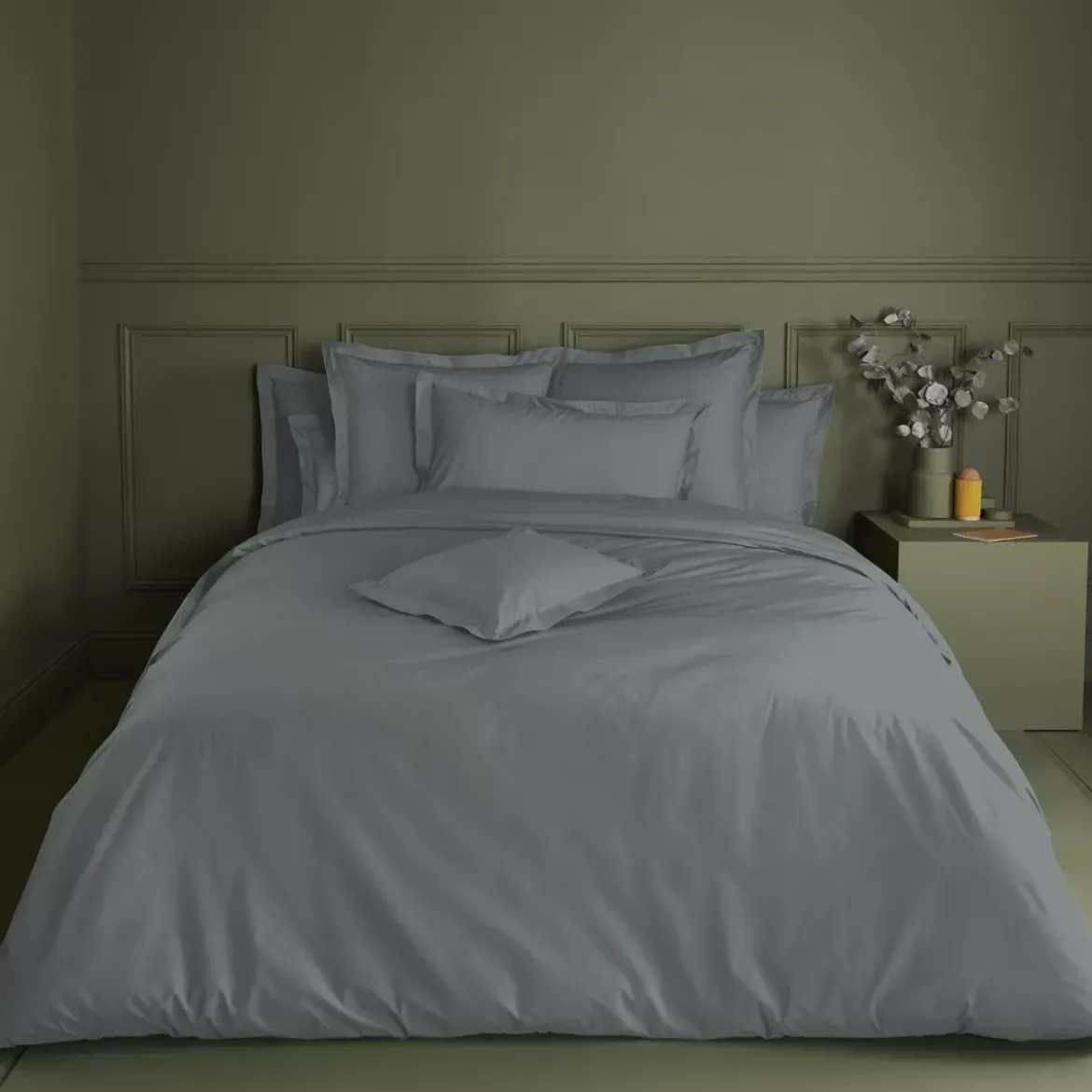 Drap plat percale de coton uni anthracite La percale francaise acier