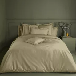 Drap plat percale de coton uni beige La percale francaise champagne