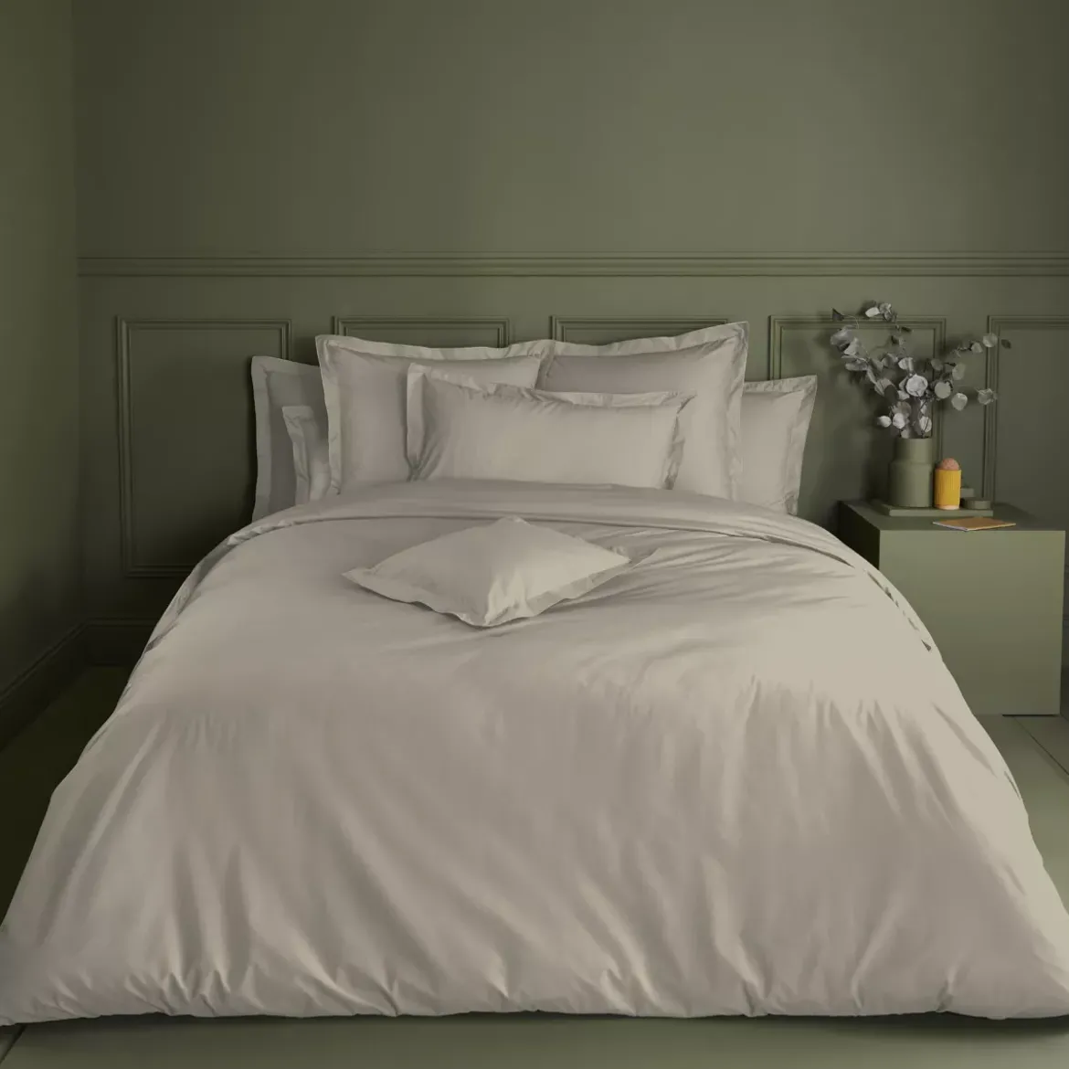 Drap plat percale de coton uni beige La percale francaise lin