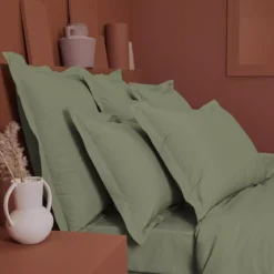 Drap plat percale de coton uni vert La percale francaise verde