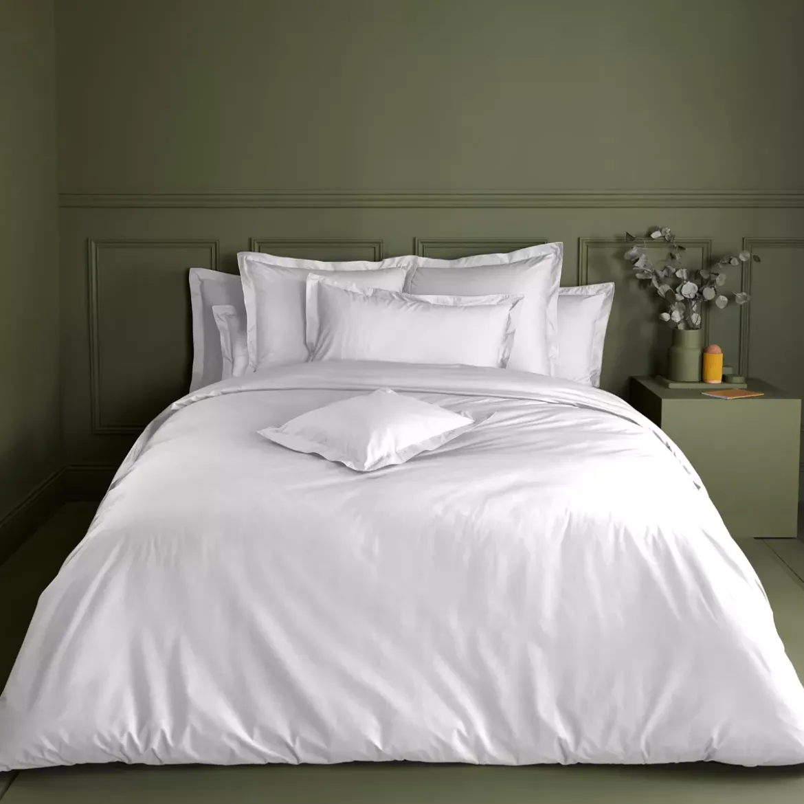 Drap plat percale de coton uni blanc Giulia blanc