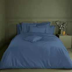 Drap plat percale de coton uni bleu Giulia denim