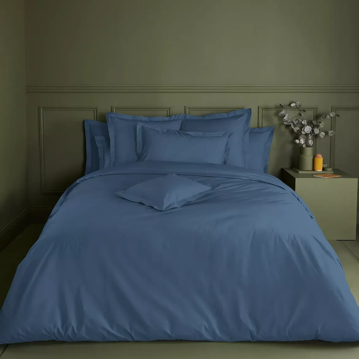 Drap plat percale de coton uni bleu Giulia denim