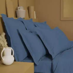 Drap plat percale de coton uni bleu Giulia denim