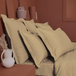 Drap plat percale de coton uni beige Giulia stone