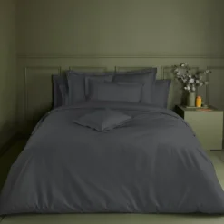 Drap plat percale de coton uni anthracite Giulia titane