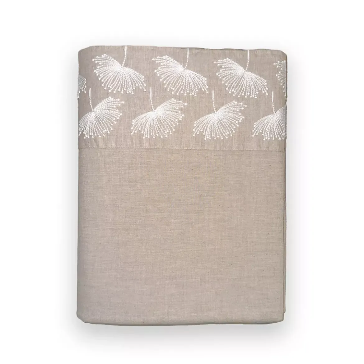 Drap plat pur coton lavé tissé teint brodé beige Brise d'ete naturel