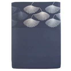 Drap plat satin de coton brodé bleu Pistil bleu nuit
