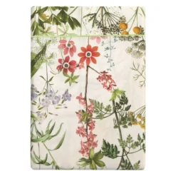 Drap plat satin de coton imprimé rose beige vert Prairie legere beige