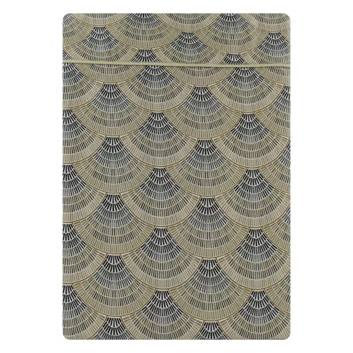 Drap plat satin de coton imprimé beige Eventails argile
