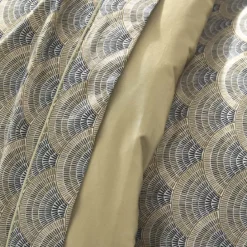Drap plat satin de coton imprimé beige Eventails argile