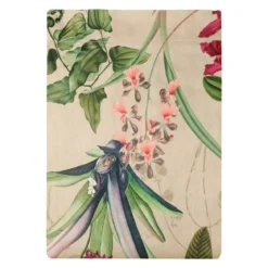 Drap plat satin de coton imprimé rose beige vert Parfum d'orchidee grege