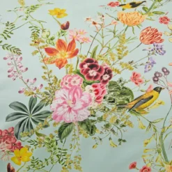 Drap plat satin de coton imprimé multicolore Primavera vert d'eau