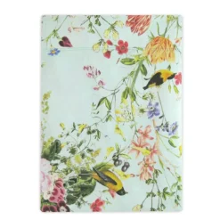Drap plat satin de coton imprimé multicolore Primavera vert d'eau