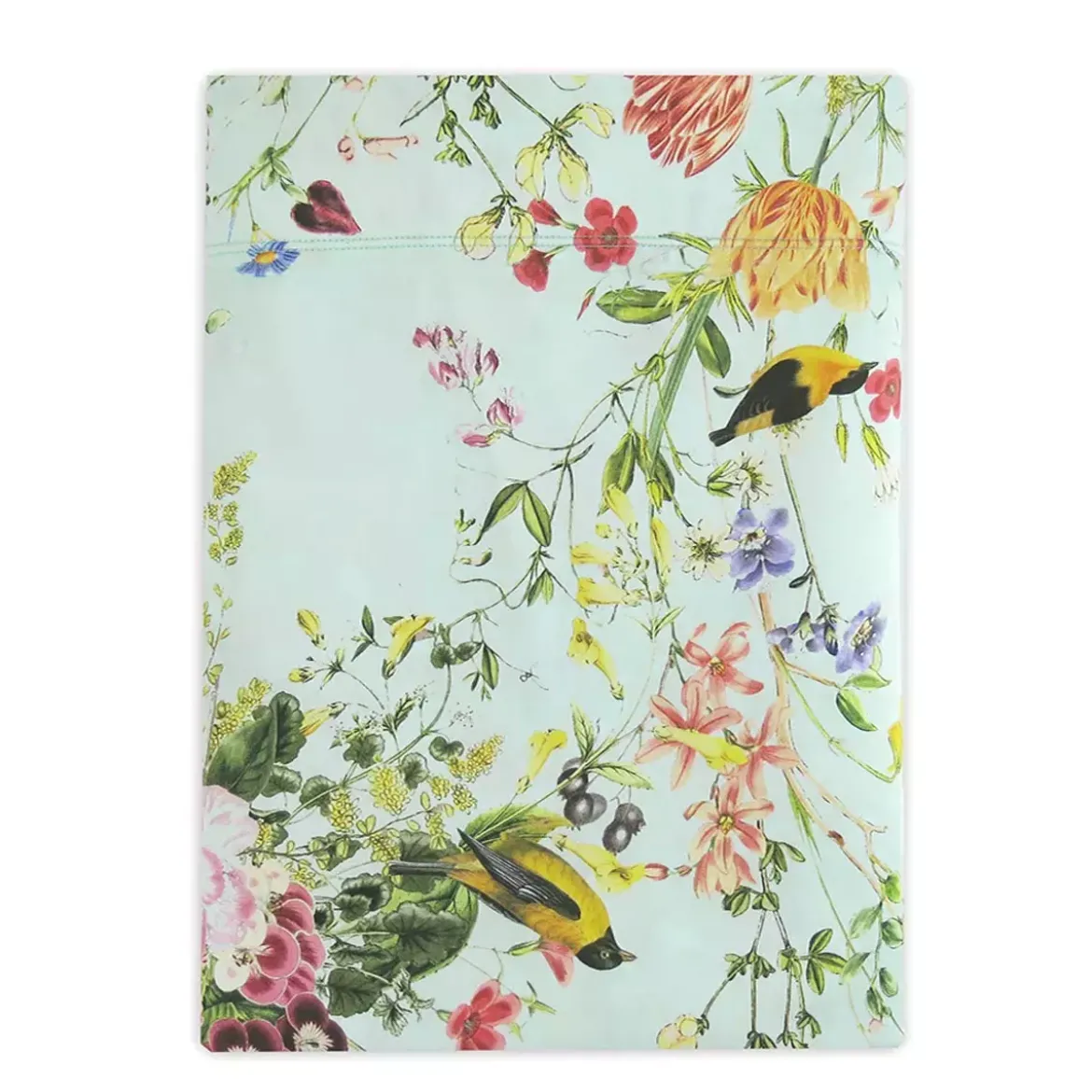 Drap plat satin de coton imprimé multicolore Primavera vert d'eau