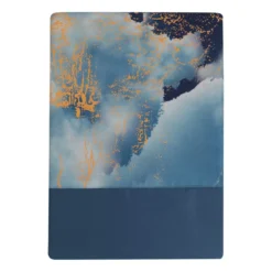 Drap plat satin de coton imprimé bleu or Fuji nocturne