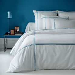 Drap plat satin de coton jeu d'unis blanc Palais chic navy