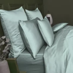 Drap plat satin de coton uni bleu Ava uni mint