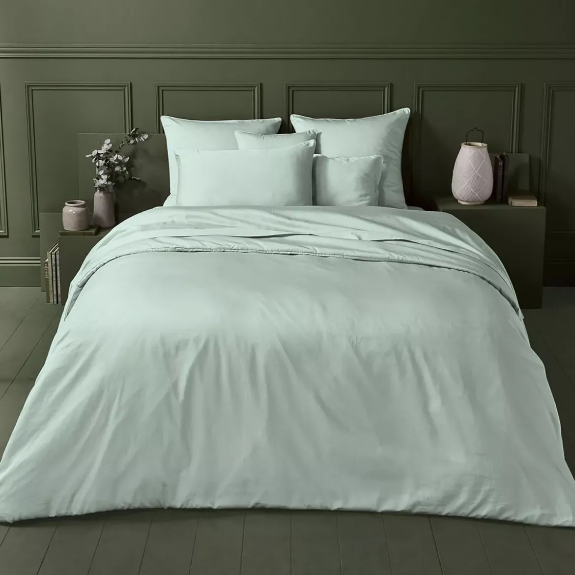 Drap plat satin de coton uni bleu Ava uni lagon