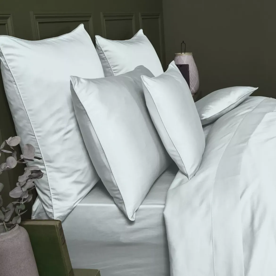Drap plat satin de coton uni gris Ava uni glacier