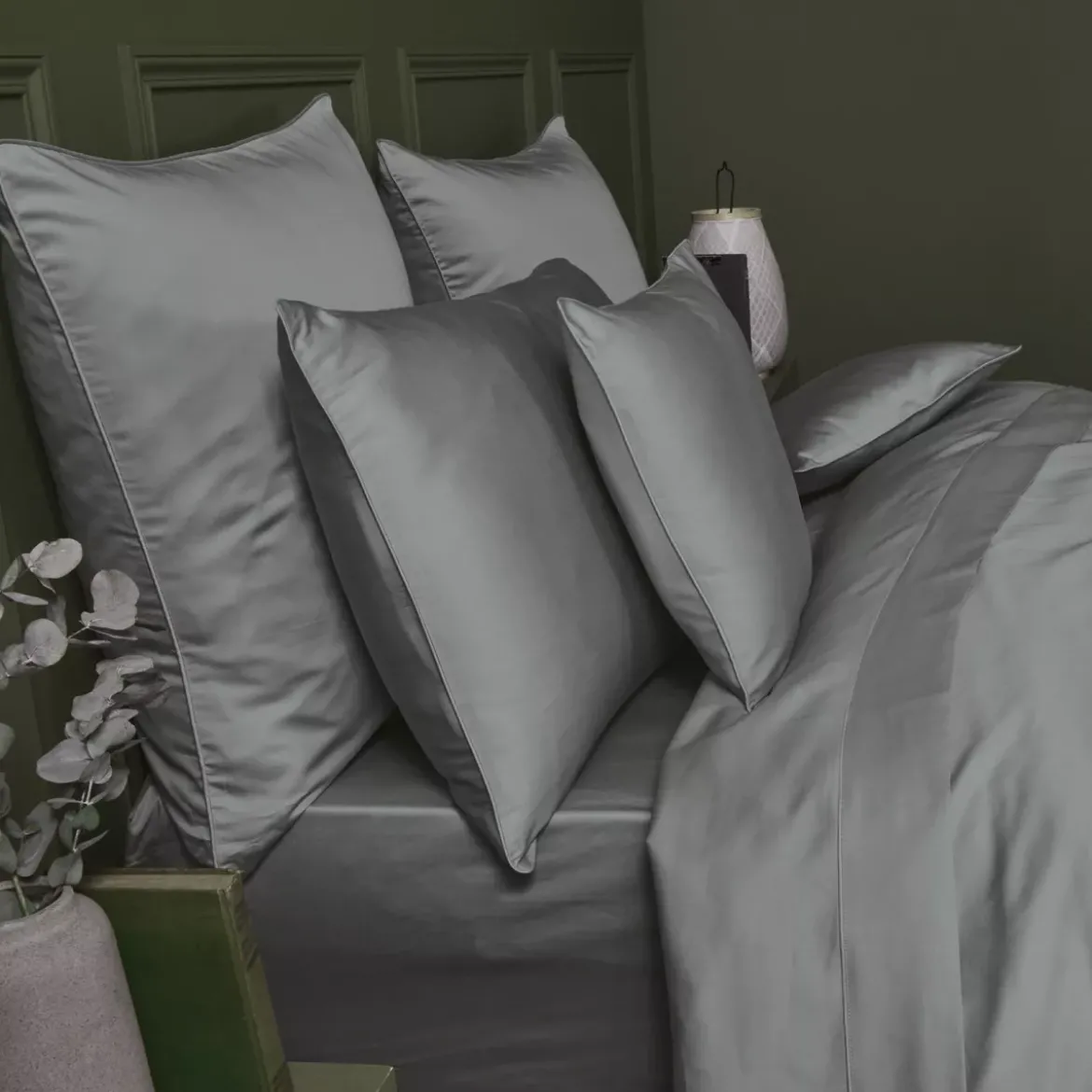 Drap plat satin de coton uni gris Ava uni souris