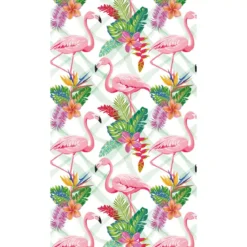 Fouta pur coton 350 g/m² imprimé rose vert Flamants tropiques