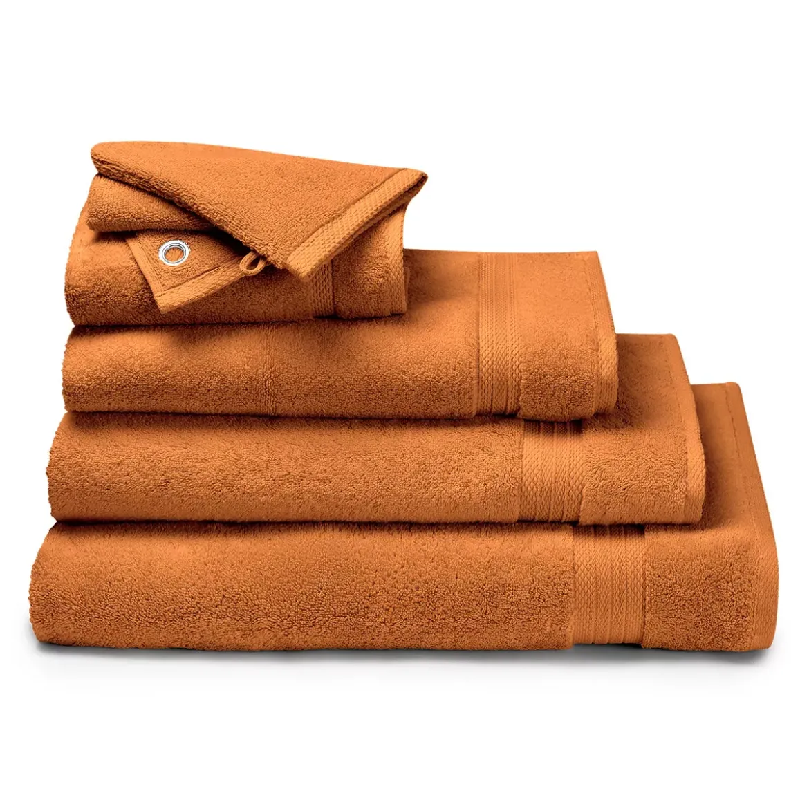 Gant de toilette pur coton 550 g/m² uni orange Elea rouille