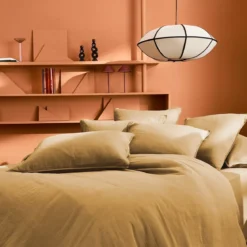 Housse de couette gaze de coton lavé uni marron Malia houblon