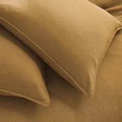 Housse de couette gaze de coton lavé uni marron Malia houblon