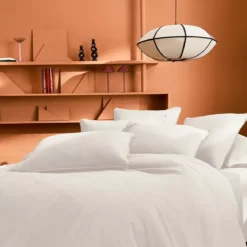 Housse de couette gaze de coton lavé uni blanc Malia neige
