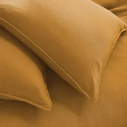 Housse de couette gaze de coton lavé uni jaune Malia curry