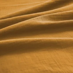 Housse de couette gaze de coton lavé uni jaune Malia curry