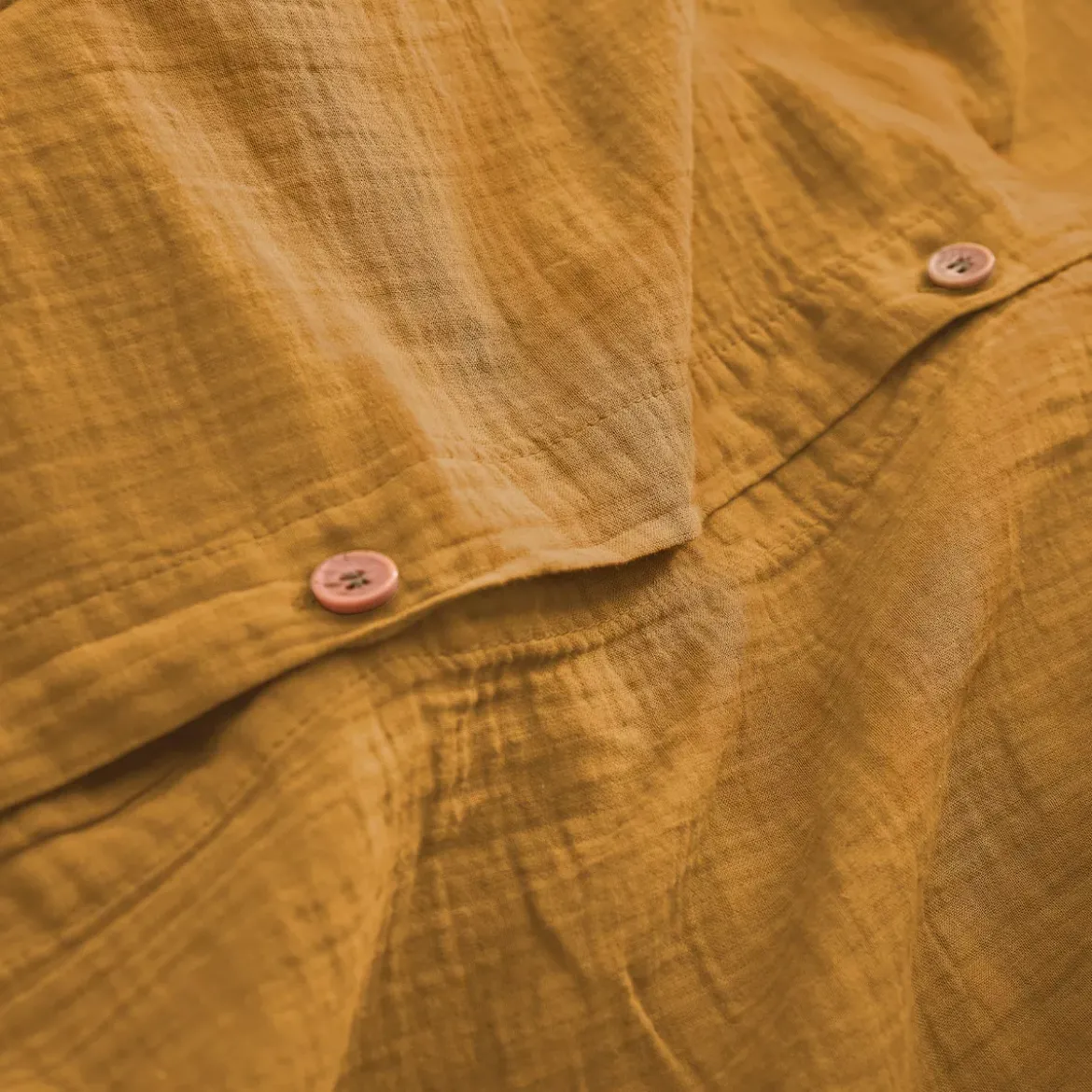 Housse de couette gaze de coton lavé uni jaune Malia curry
