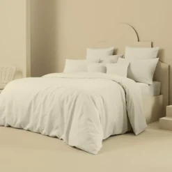 Housse de couette lin & coton 160 g/m² uni beige Le metis francais chanvre