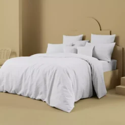Housse de couette lin & coton 160 g/m² uni gris Le metis francais glacier