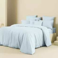 Housse de couette lin & coton 160 g/m² uni bleu Le metis francais aqua