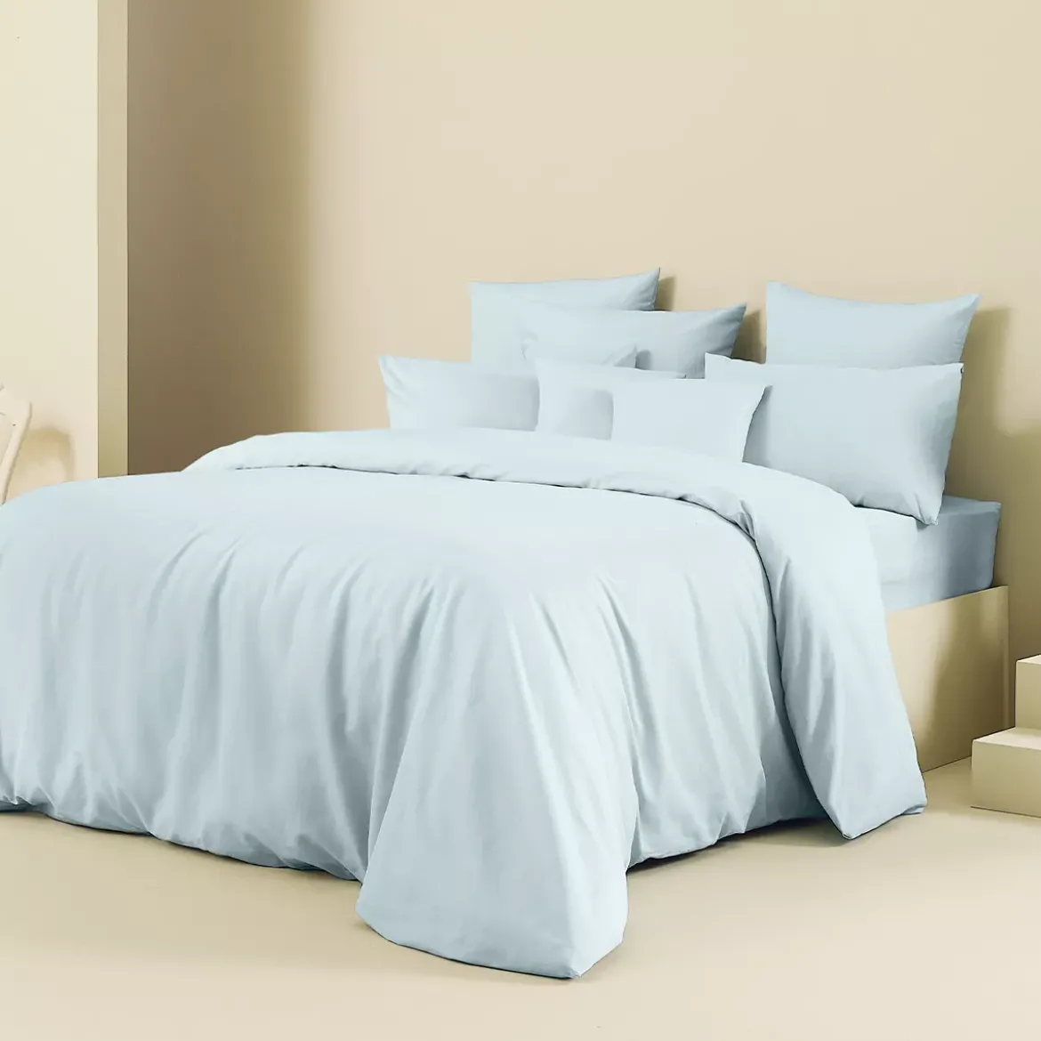 Housse de couette lin & coton 160 g/m² uni bleu Le metis francais aqua