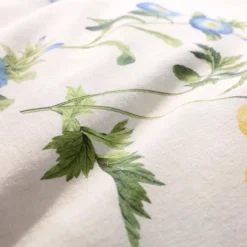 Housse de couette lin & coton lavé 130 g/m² imprimé bleu jaune Iris d'ete naturel