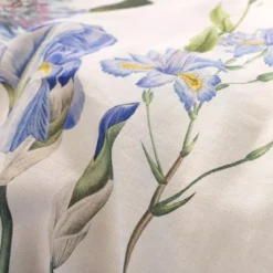 Housse de couette lin & coton lavé 130 g/m² imprimé bleu jaune Iris d'ete naturel