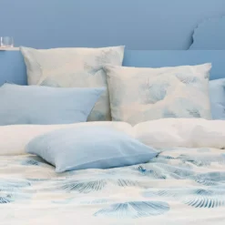 Housse de couette lin & coton lavé 130 g/m² imprimé bleu beige Vagues indigo