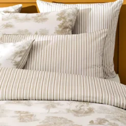 Housse de couette percale de coton imprimé beige Poesie naturel