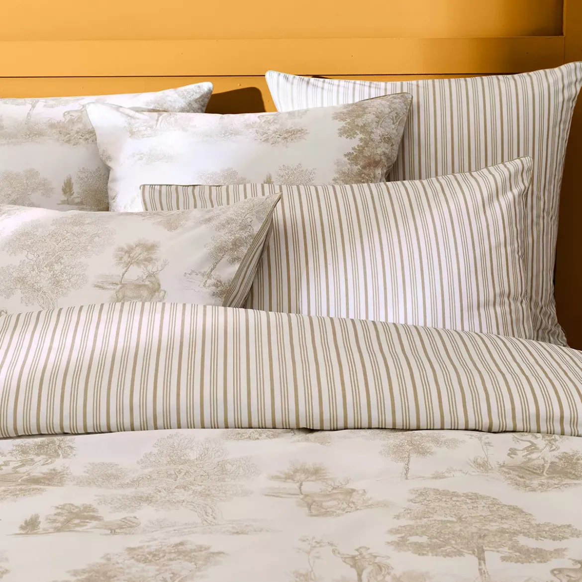 Housse de couette percale de coton imprimé beige Poesie naturel