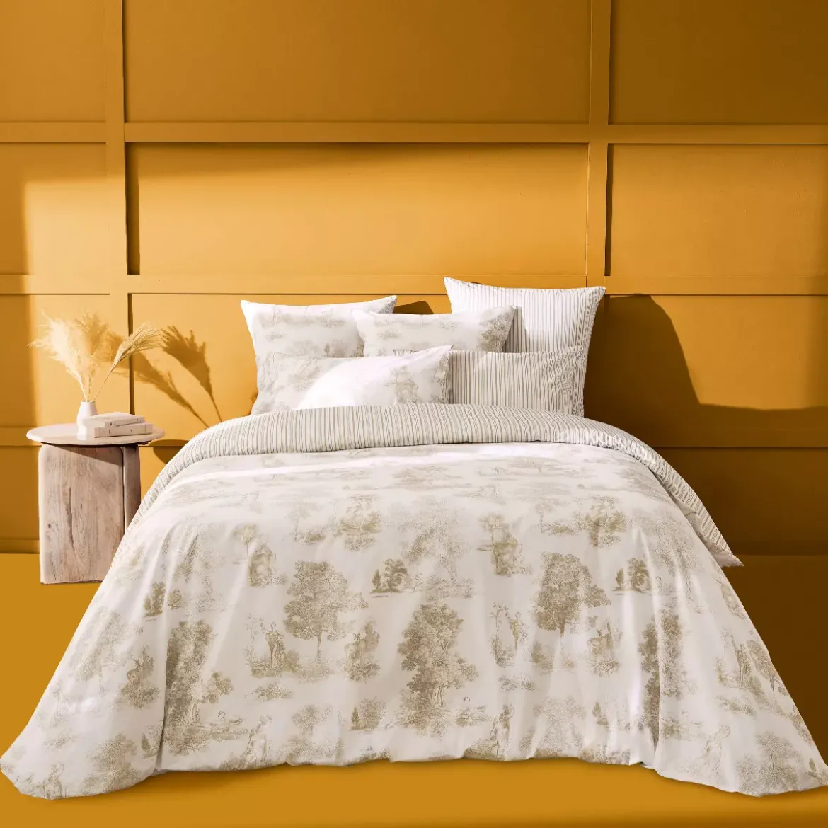Housse de couette percale de coton imprimé beige Poesie naturel