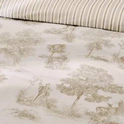 Housse de couette percale de coton imprimé beige Poesie naturel