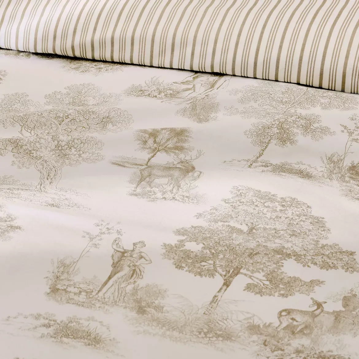 Housse de couette percale de coton imprimé beige Poesie naturel
