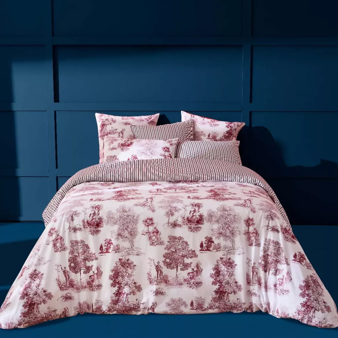 Housse de couette percale de coton imprimé rouge Poesie rosso