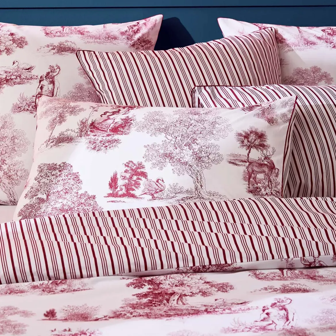 Housse de couette percale de coton imprimé rouge Poesie rosso