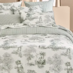 Housse de couette percale de coton imprimé vert Poesie verde